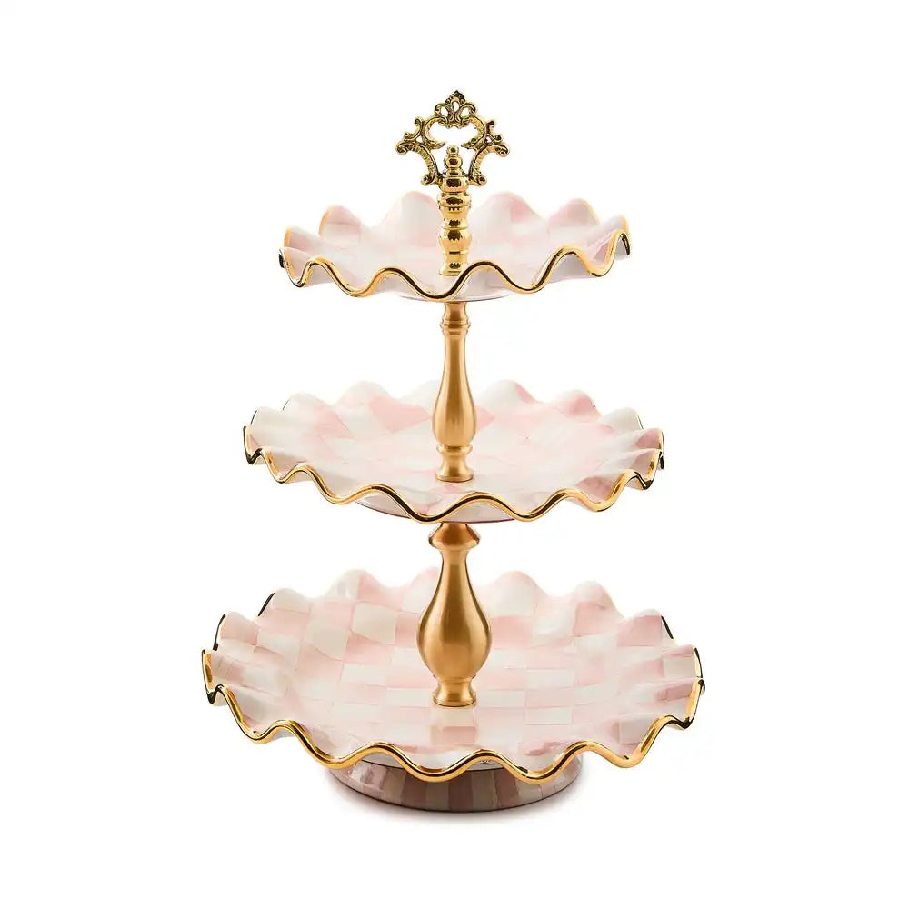 Violet Check Ceramic Three Tier Sweet Stand
