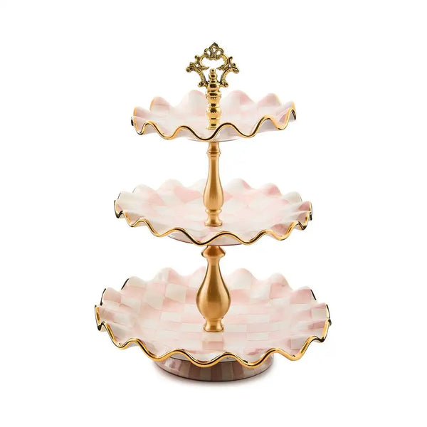 Violet Check Ceramic Three Tier Sweet Stand