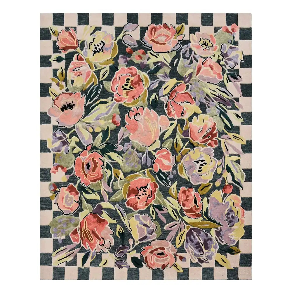 Ranunculus and Checks 6' Round Rug
