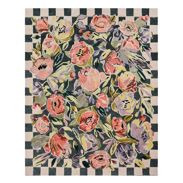 Ranunculus and Checks 6' Round Rug