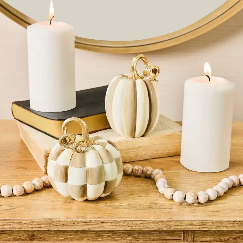 Mocha Check and Stripe Petite Pumpkins, Set of 2 Secondary image