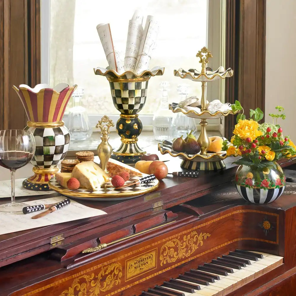 Violet Check Ceramic Three Tier Sweet Stand