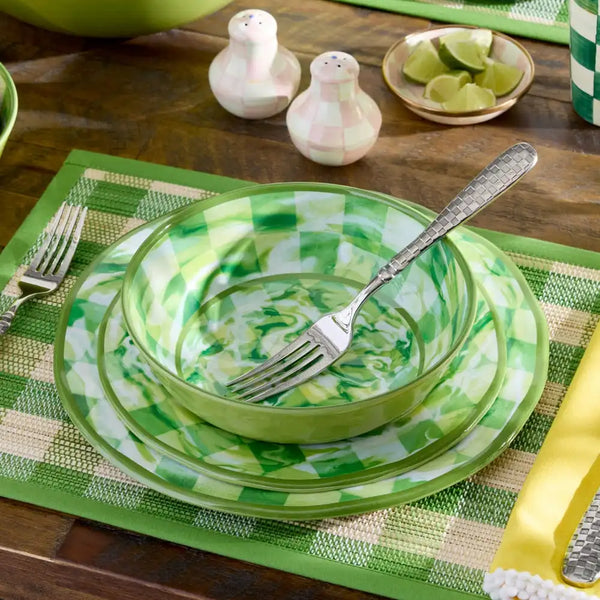 Green Marble Check Melamine Small Bowls, Set of 4