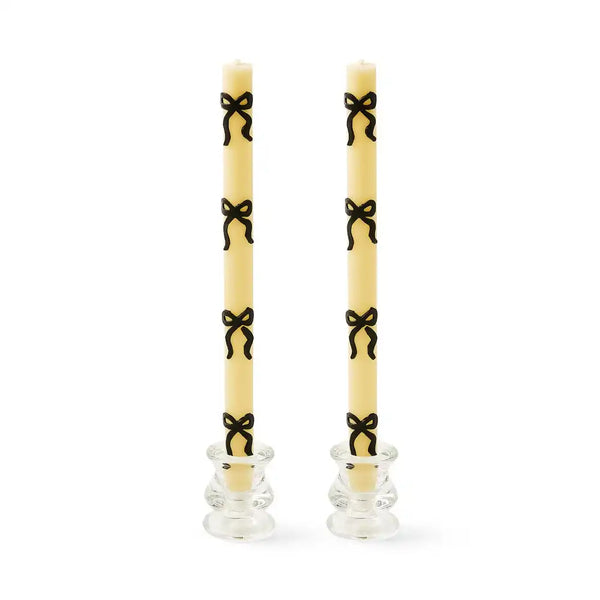 Black Bow Dinner Candles, Set of 2