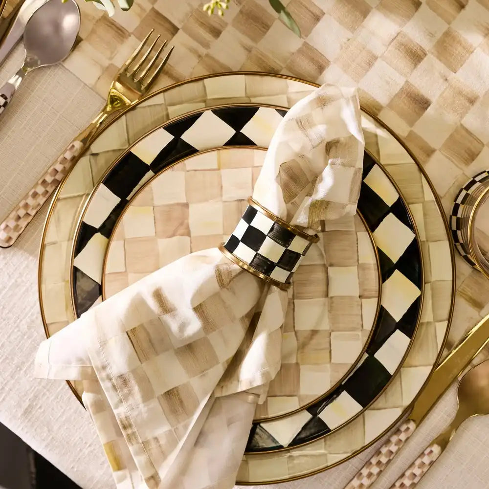 Mocha Check Dinner Plate