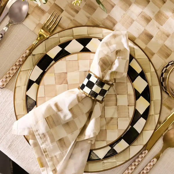 Mocha Check Dinner Plate