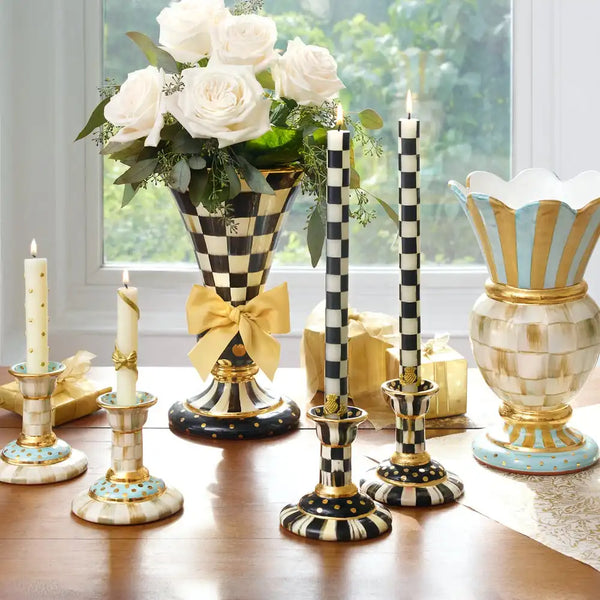 Emerald Check Dinner Candles, Set of 2