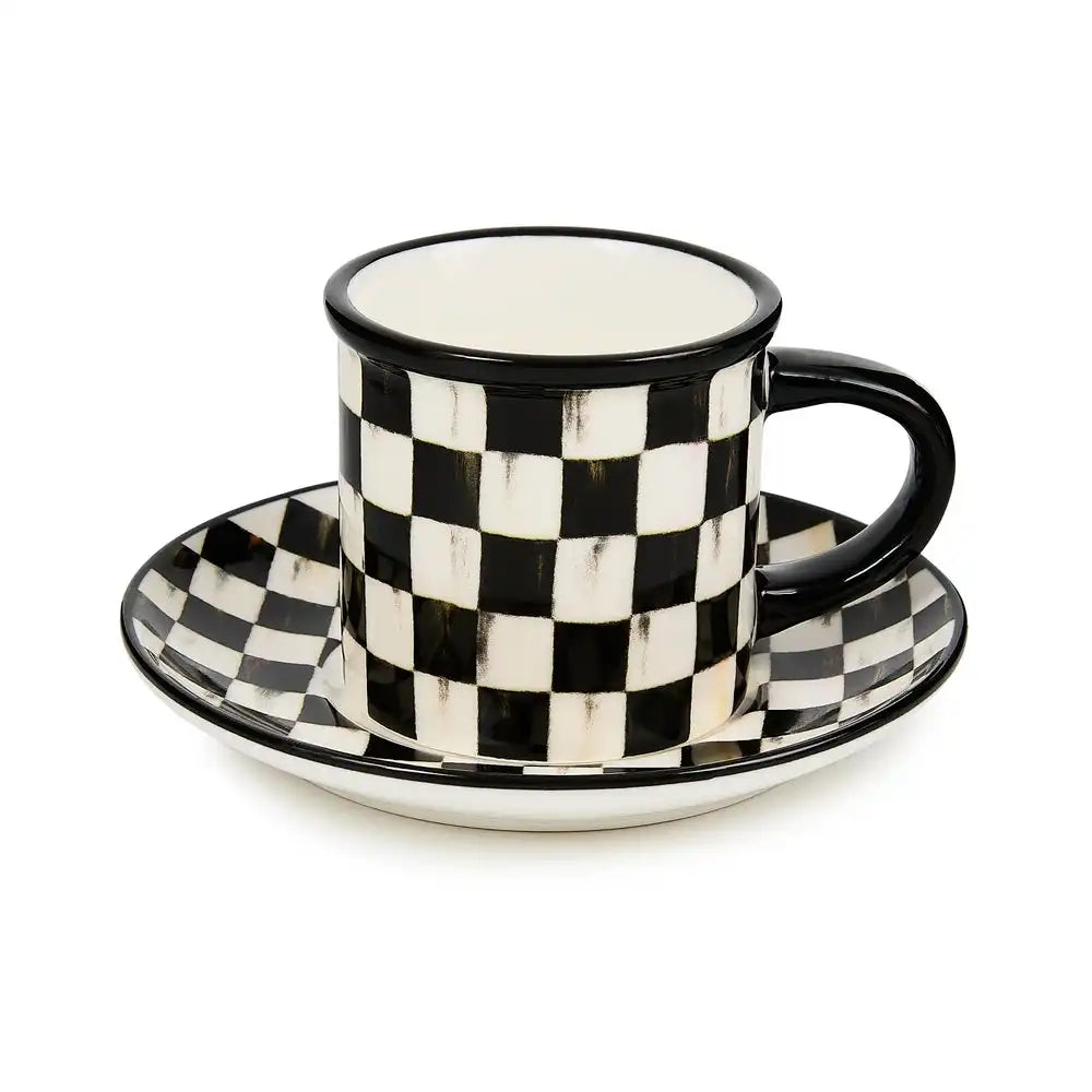 Sterling Check Espresso Cup & Saucer, Set of 2
