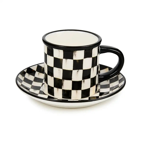 Sterling Check Espresso Cup & Saucer, Set of 2