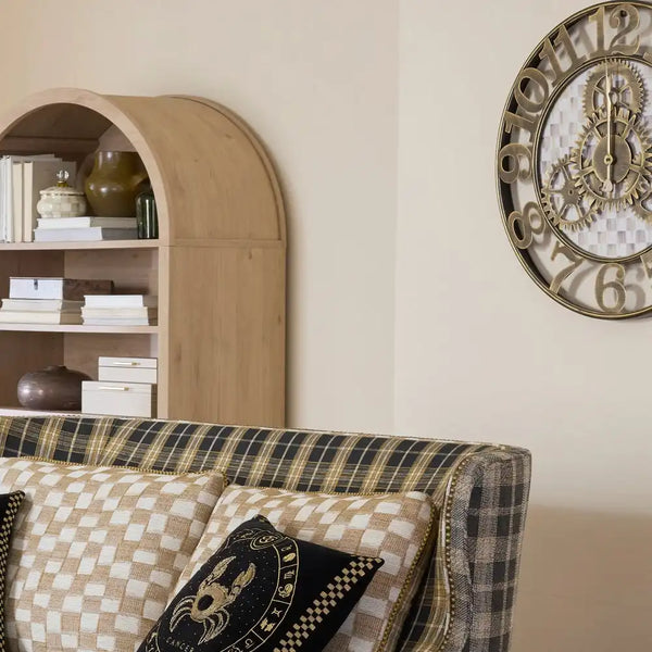 Mocha Check Large Farmhouse Wall Clock