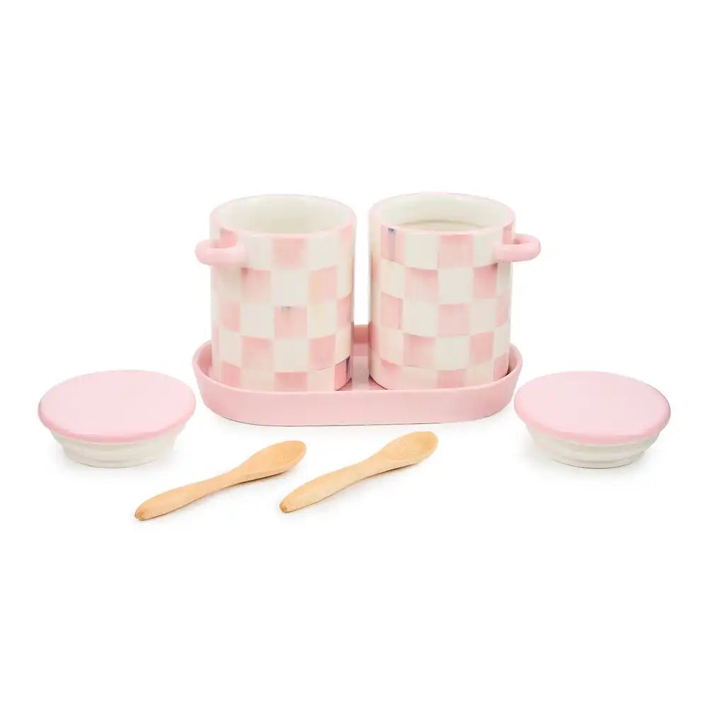 Mocha Check Farmhouse Canister, Set of 2