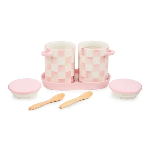 Mocha Check Farmhouse Canister, Set of 2