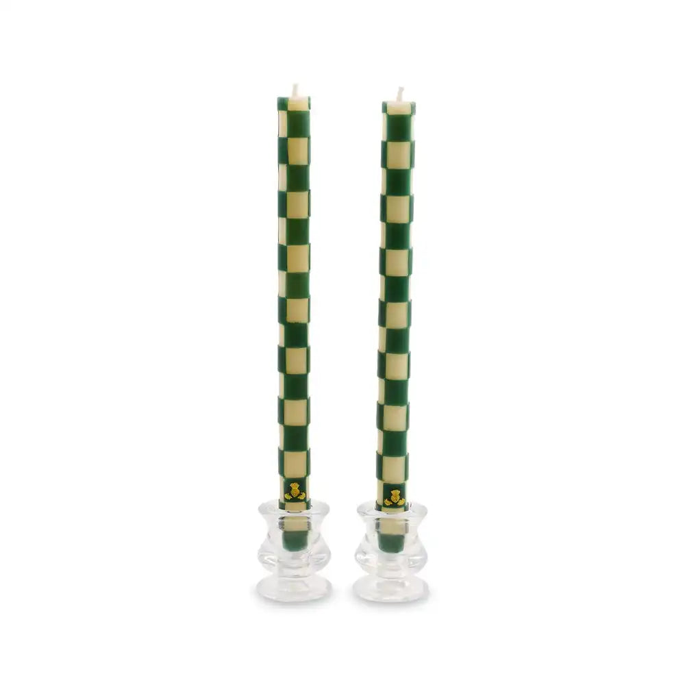 Emerald Check Dinner Candles, Set of 2 Main image