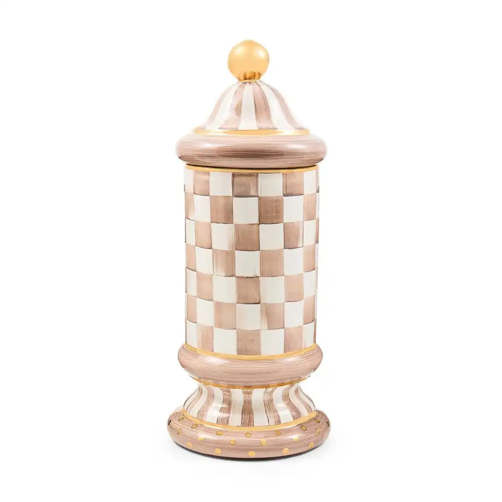 Mocha Check Ceramic Groovy Canister