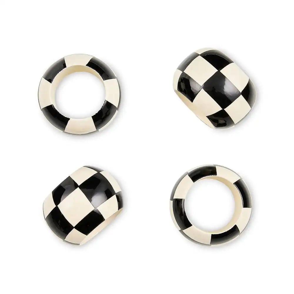 Black and White Check Wood Napkin Rings, Set of 4 Main image
