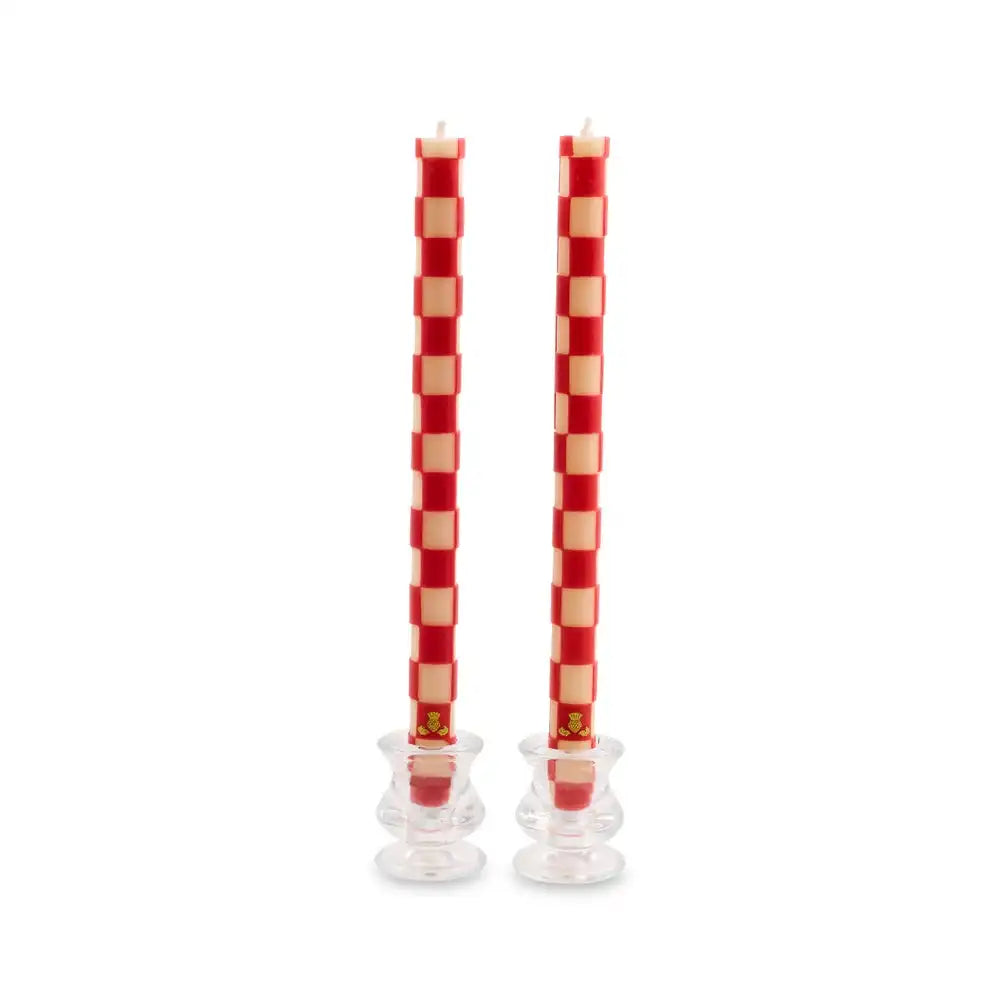 Emerald Check Dinner Candles, Set of 2