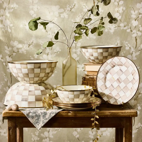 Mocha Check Dinner Plate