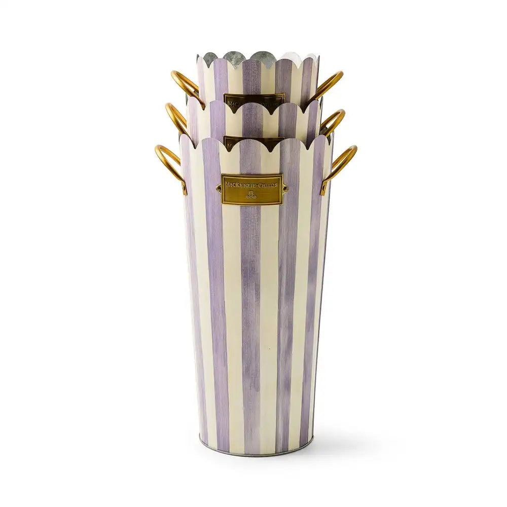 Mocha Stripe Flower Buckets, Set of 3