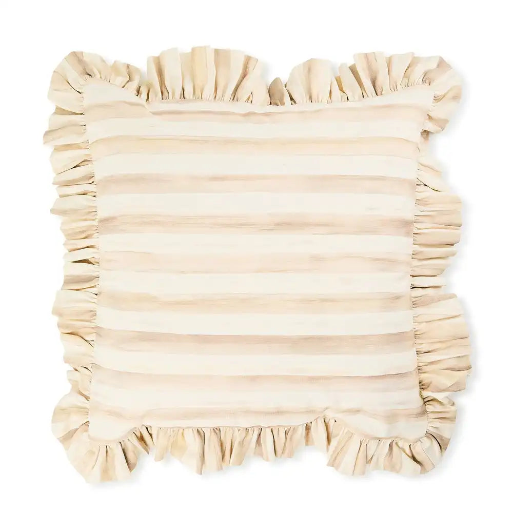 Mocha Stripe Throw Pillow with Ruffle Main image