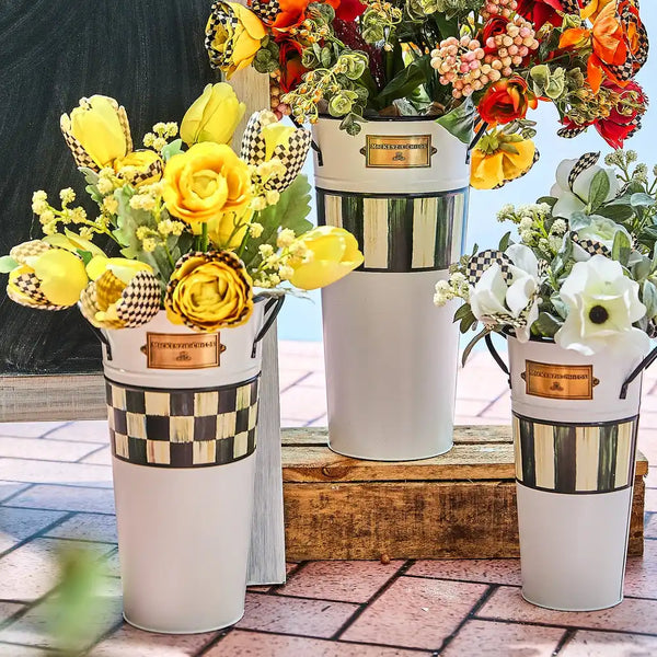 Mocha Stripe Flower Buckets, Set of 3