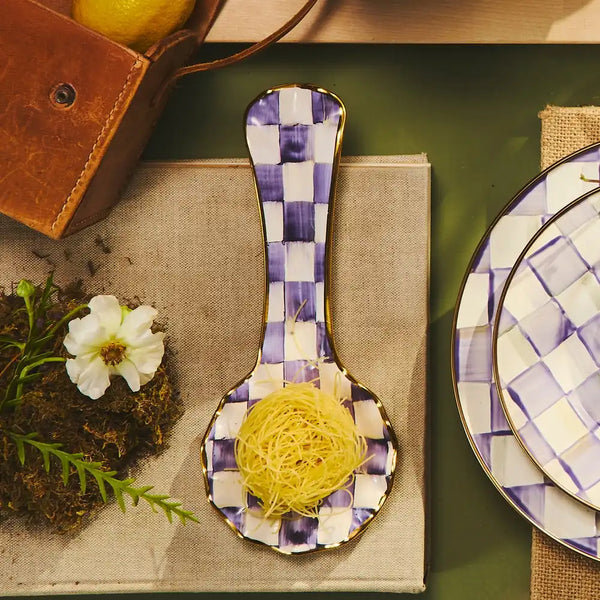 Violet Check Ceramic Spoon Rest