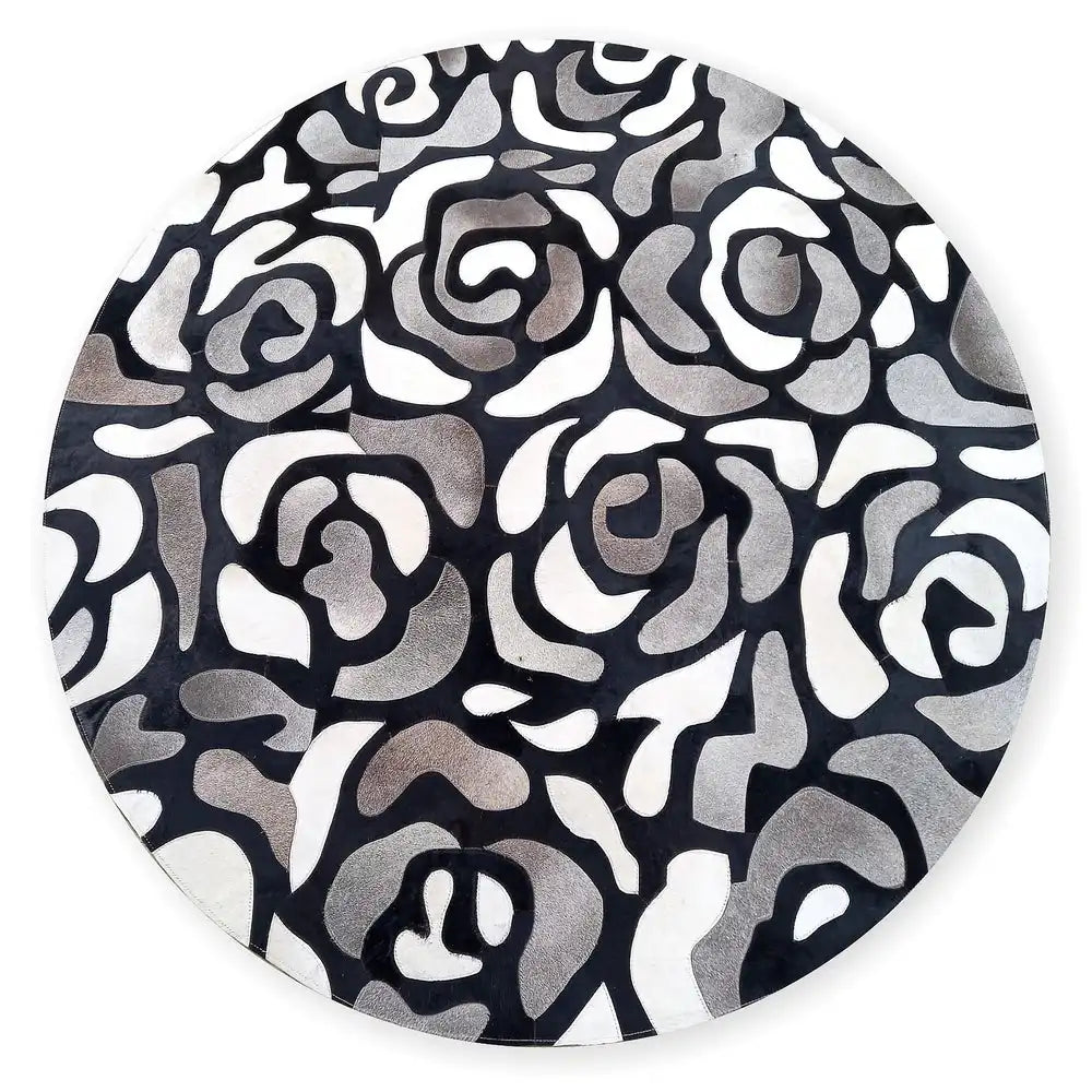 Abstract Roses Hair on Hide Grey 6' Round Rug Main image