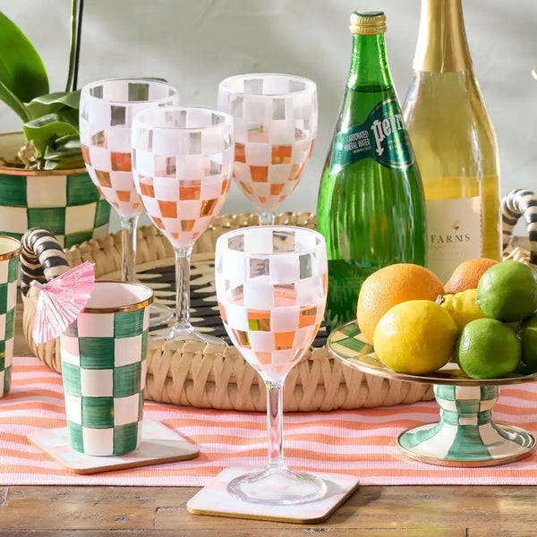 Black Check Acrylic Tumblers, Set of 4