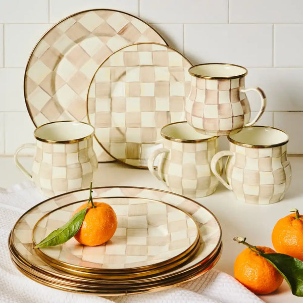 Mocha Check Dinner Plate