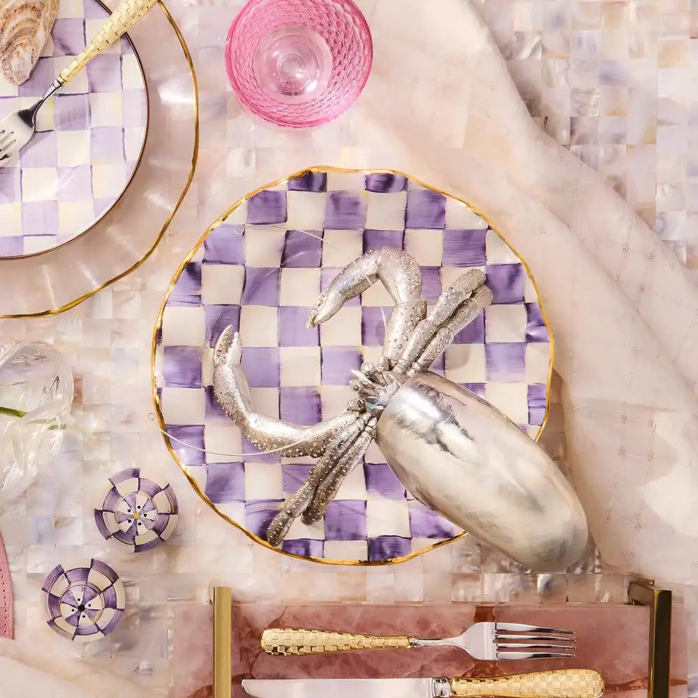 Violet Check Ceramic Fluted Dessert Plate