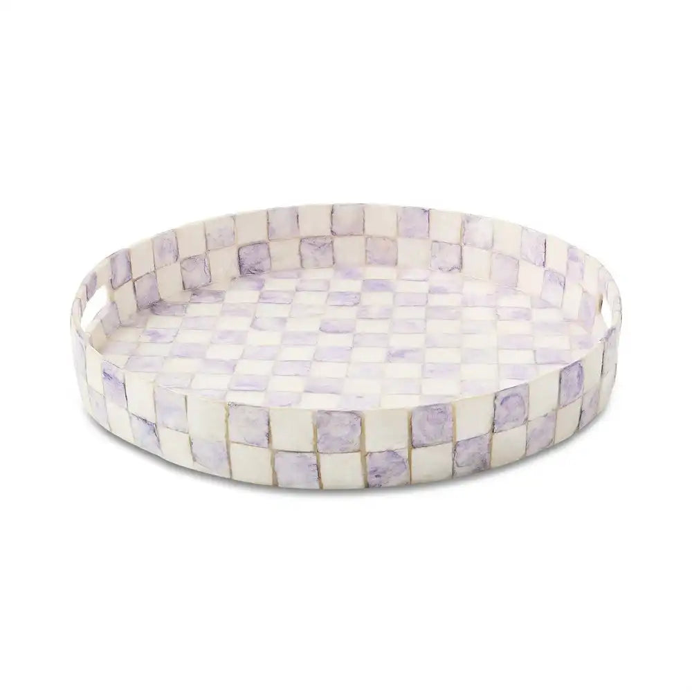 Gold Check Capiz Round Tray