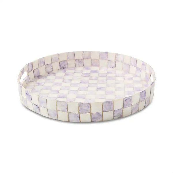 Gold Check Capiz Round Tray