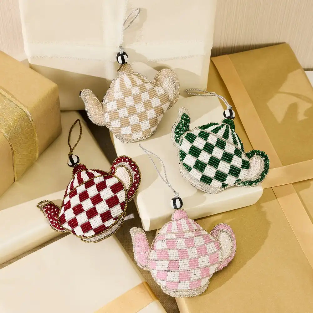 Rosy Check Teapot Beaded Ornament Secondary image