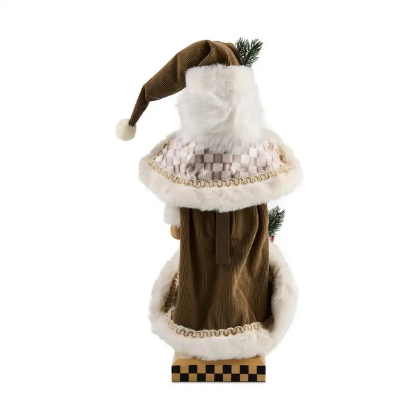 Mocha Check Wood Santa Nutcracker