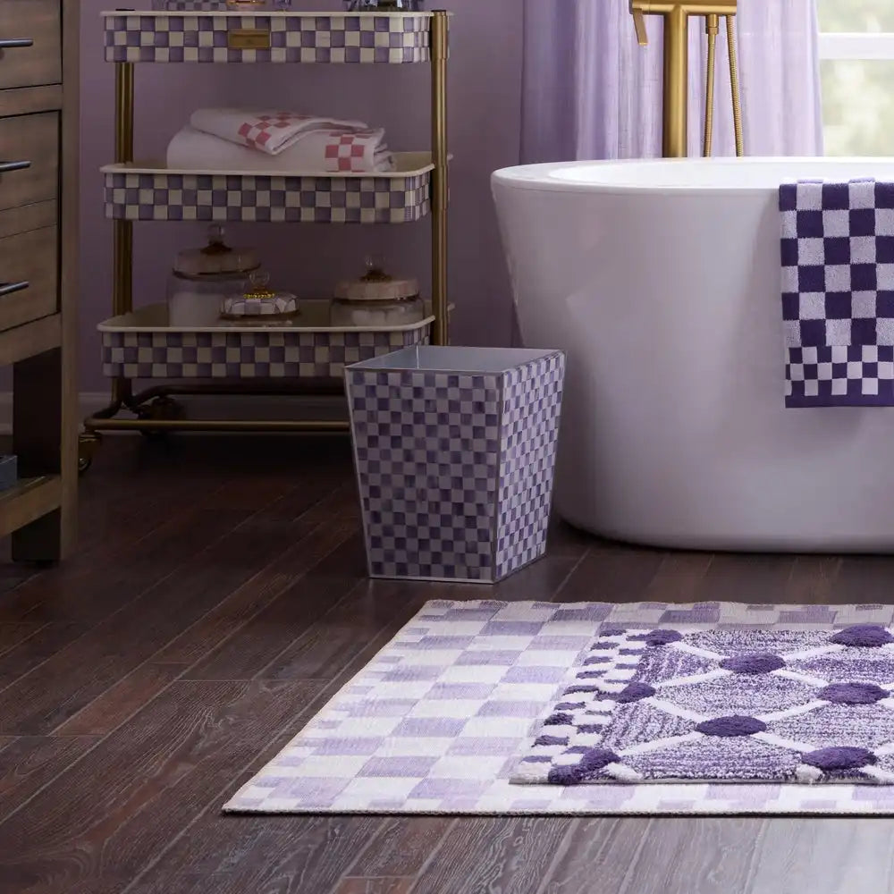 Violet Check Glass Waste Bin