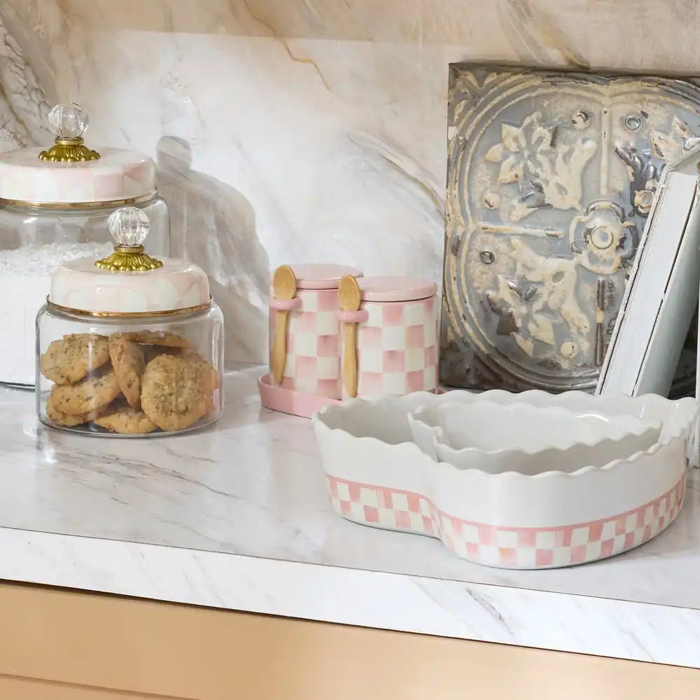 Mocha Check Farmhouse Canister, Set of 2