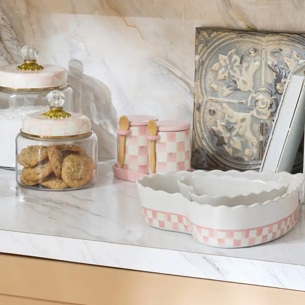 Mocha Check Farmhouse Canister, Set of 2