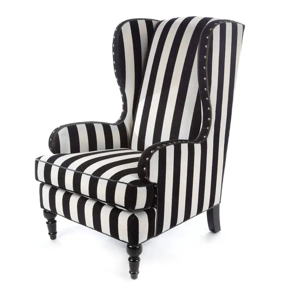 Marquee Black Stripe Chenille Wing Chair