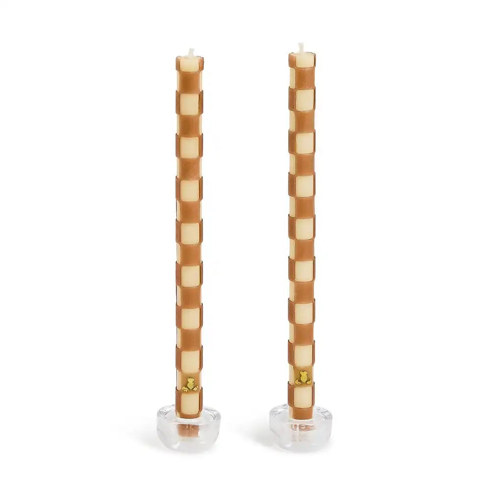 Emerald Check Dinner Candles, Set of 2
