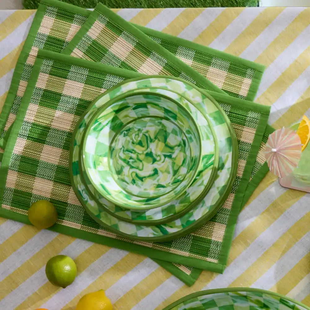Green Marble Check Melamine Small Bowls, Set of 4
