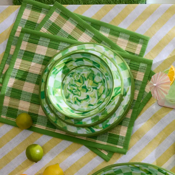 Green Marble Check Melamine Small Bowls, Set of 4