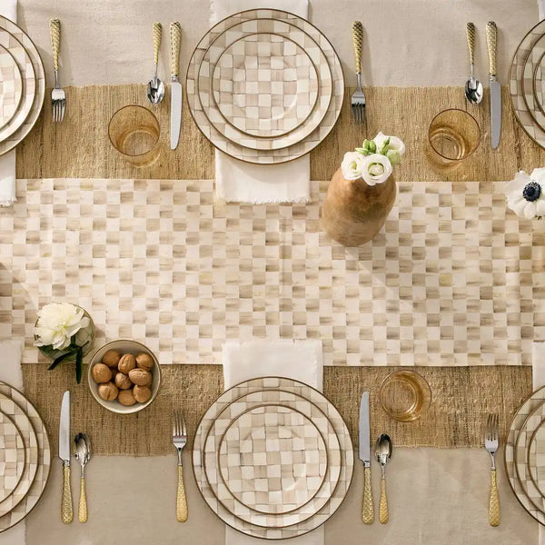 Mocha Check Dinner Plate