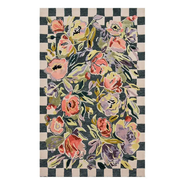 Ranunculus and Checks 6' Round Rug
