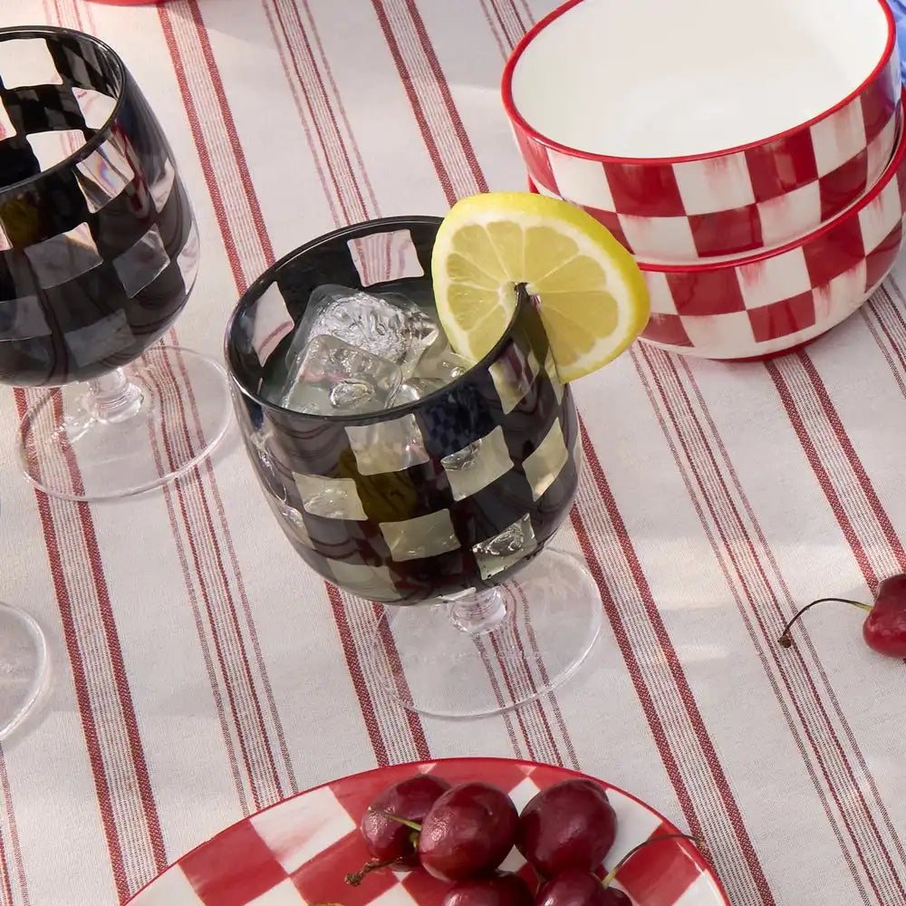Black Check Acrylic Tumblers, Set of 4