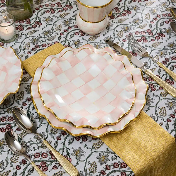 Rosy Check Ceramic Fluted Dinner Plate