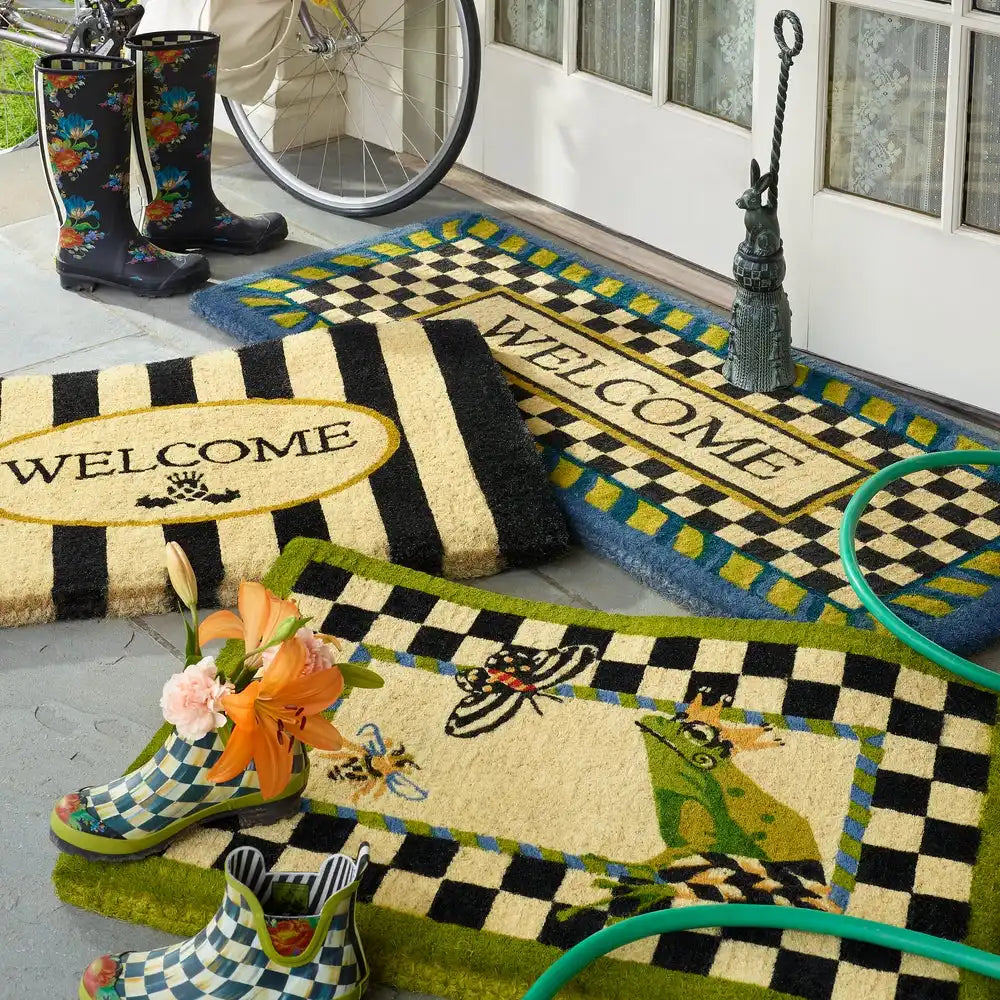 Welcome Awning Stripe Double Door Entrance Mat