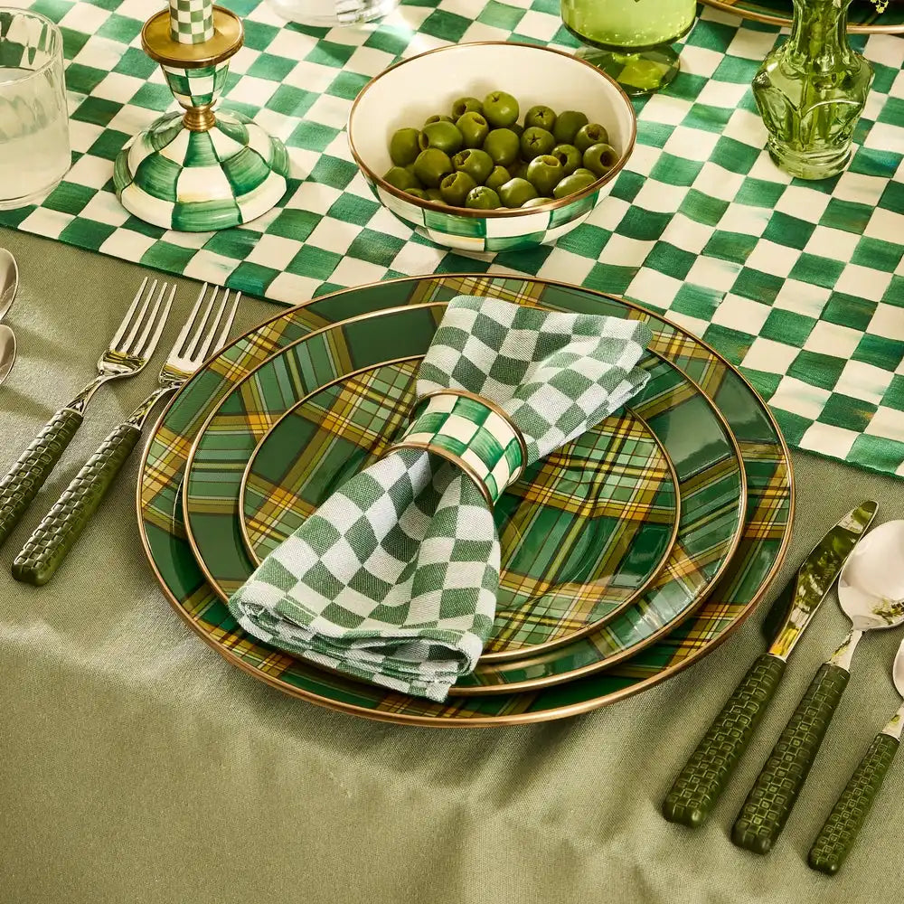 Emerald Check Napkin Rings, Set of 4
