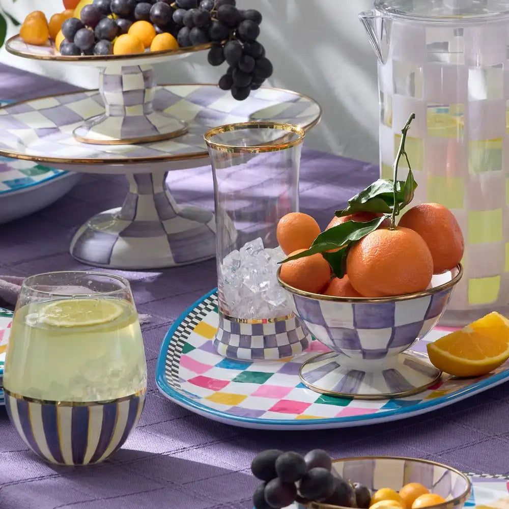 Violet Check Tumbler Glass, Set of 2