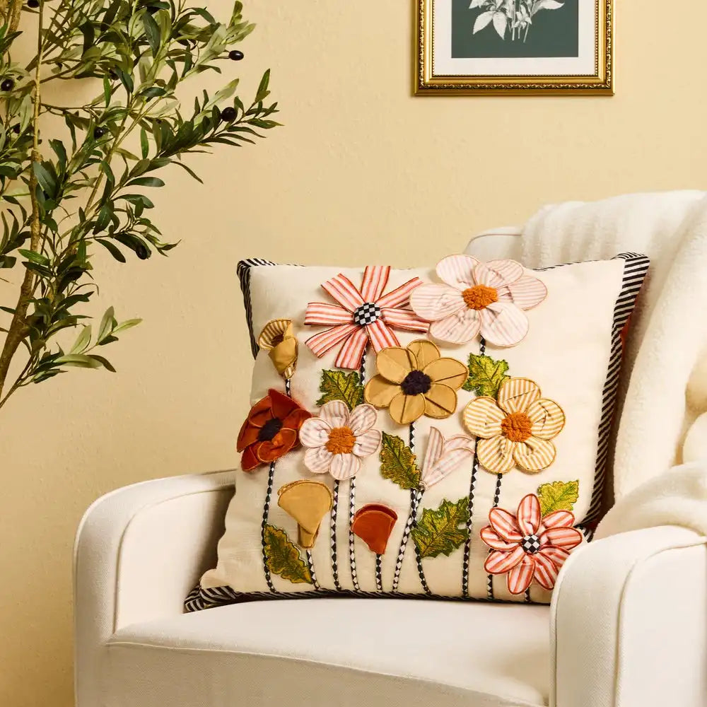 Striped Flowers Throw Pillow Secondary image