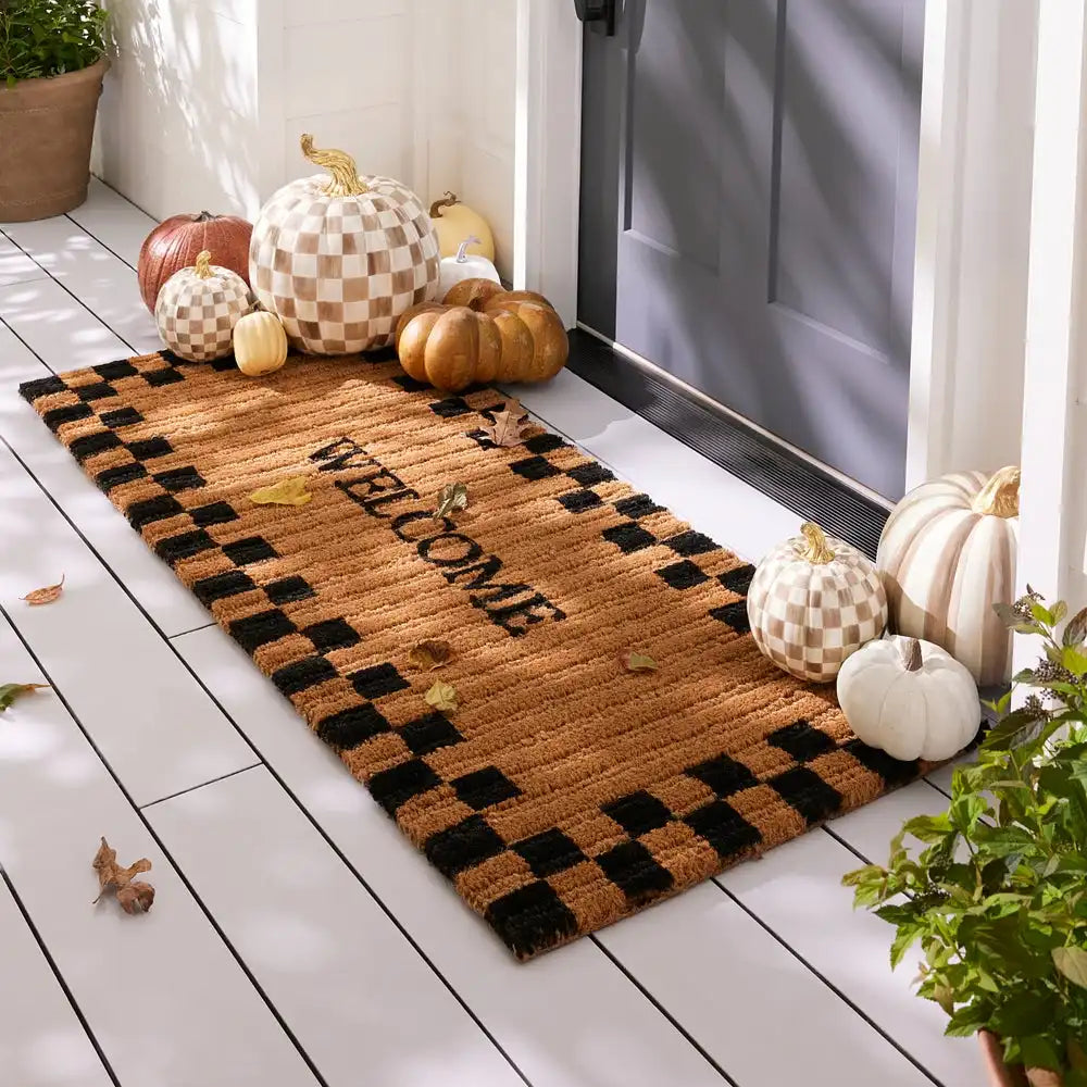 Welcome Checked Double Door Entrance Mat