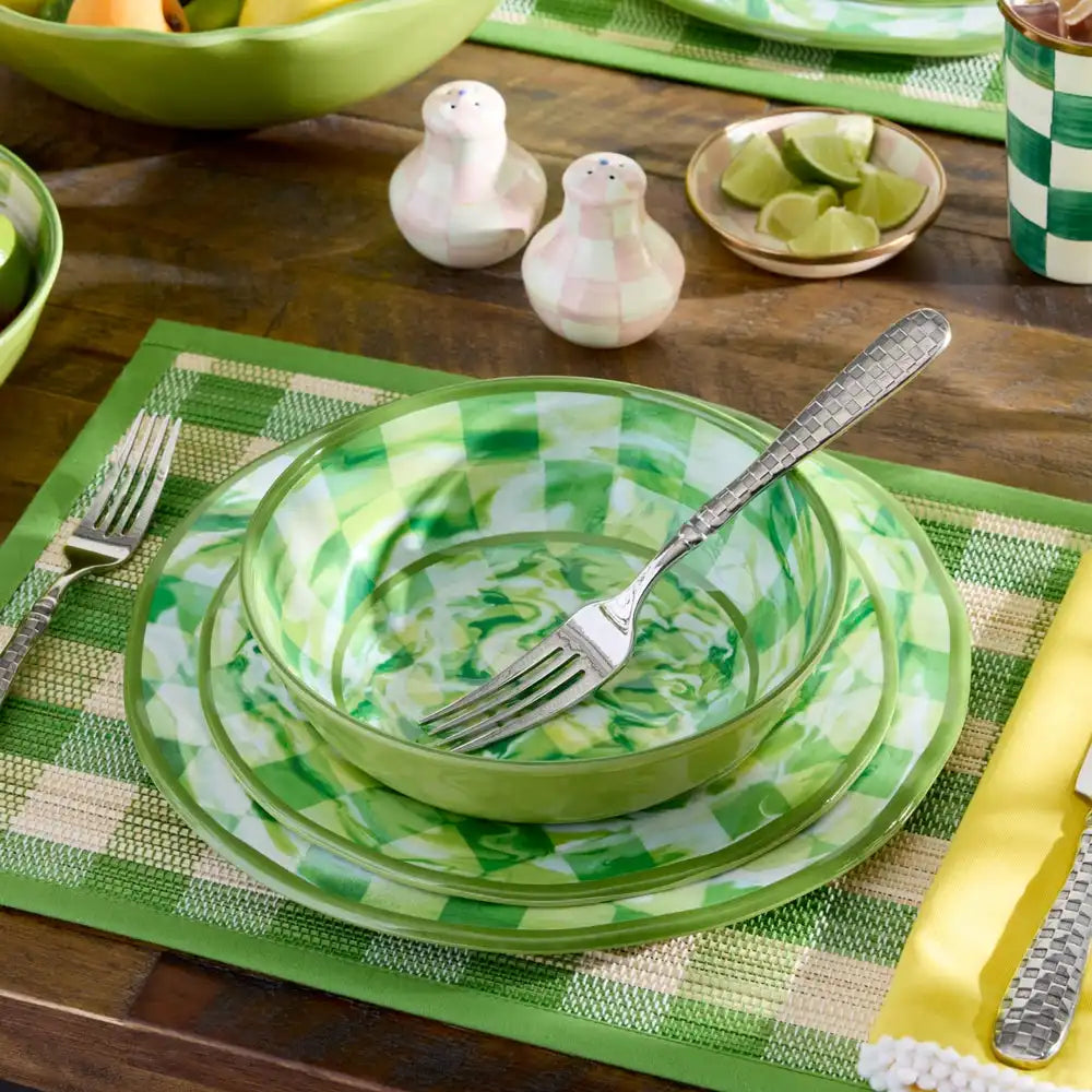 Green Marble Check Melamine Small Bowls, Set of 4